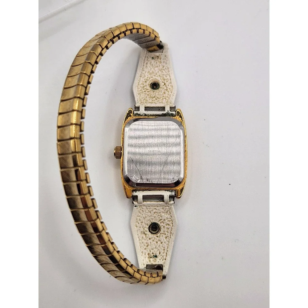 Black Hills Gold Wristwatch Tri-Colored Diamond Quartz Stretch White Leaf Band